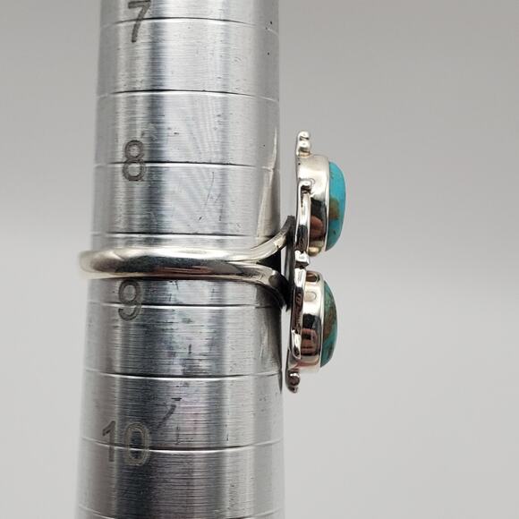 Sterling Silver 925 Kingman Turquoise Double Stone Ring Size 9.25 - Picture 7 of 9